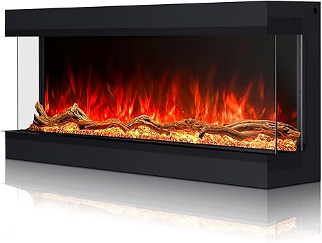 44 inch 3 Sided Electric Fireplace Insert, Smart Wi-Fi Remote Control Fireplaces, 251 Realistic Flames, Low Noise 3000/1500Watt Built-in Recessed Fireplace Heater